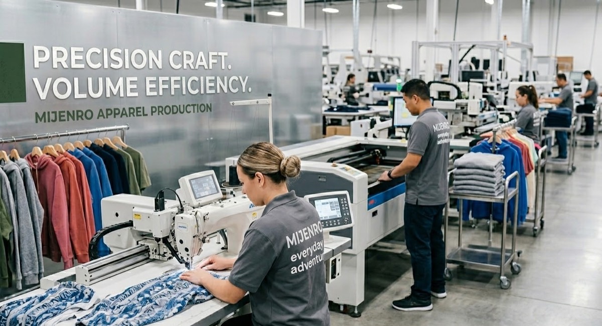 Modern eco-friendly garment production facility with natural light